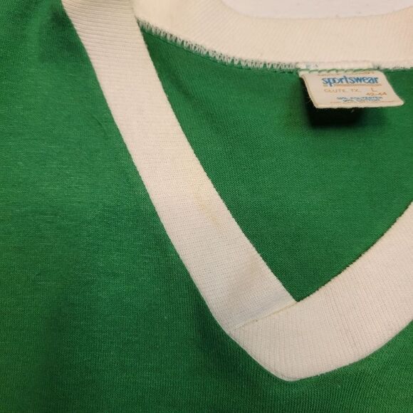 70s Single Stitch Green White Baseball Vneck Tee The Emerald City Oz Band Soccer - Picture 3 of 9